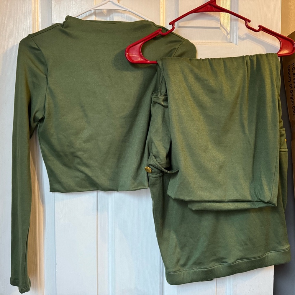 Olive Long Sleeve Crop Top and Skirt Set